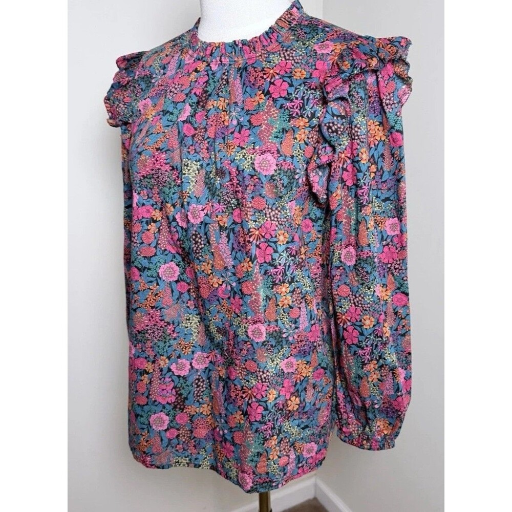 J. Crew Liberty of London Floral Fabric Blouse w Ruffle Detail XS Ciara Cotton